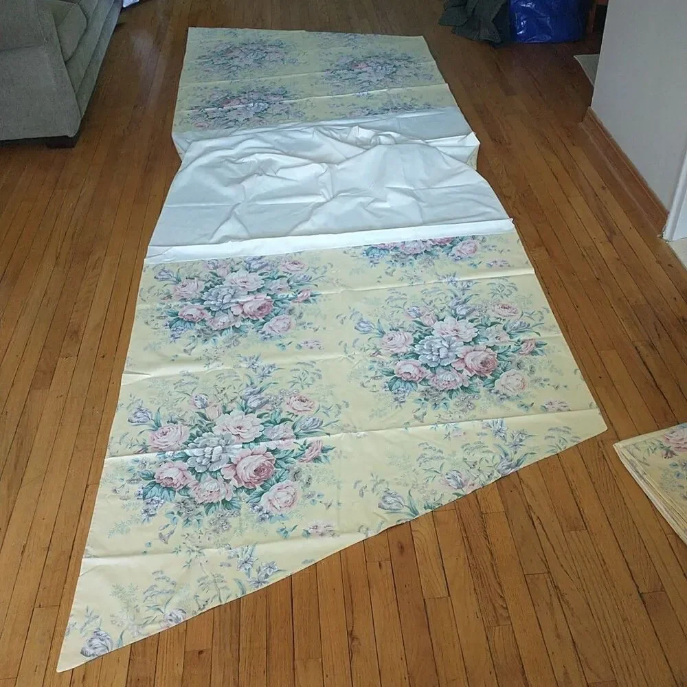 Vtg Fish Tail Swag Curtains Drapes Yellow Floral French Country Lined